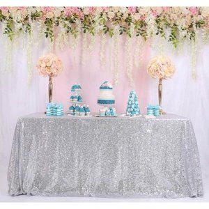Silver Sequin Tablecloth 50x84 inch Wedding Party Dining Linen Decor - New